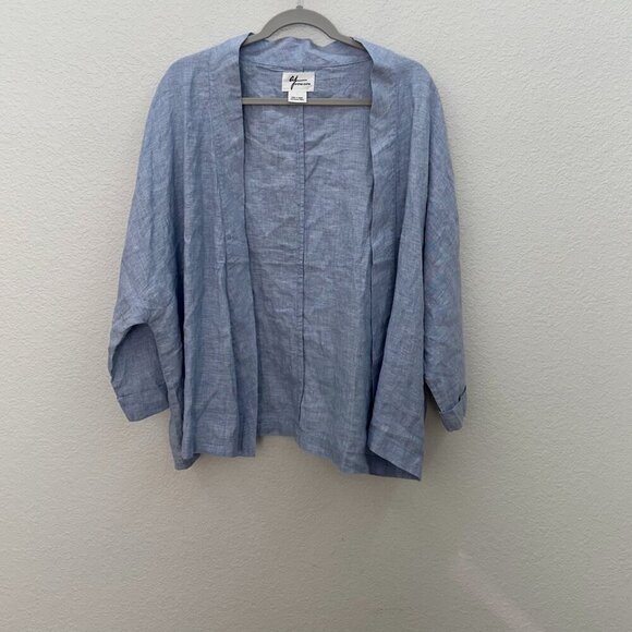Andrea Jovine Tops - Andrea Jovine 100% Linen Blue Open Front Cardigan Womens size Large
